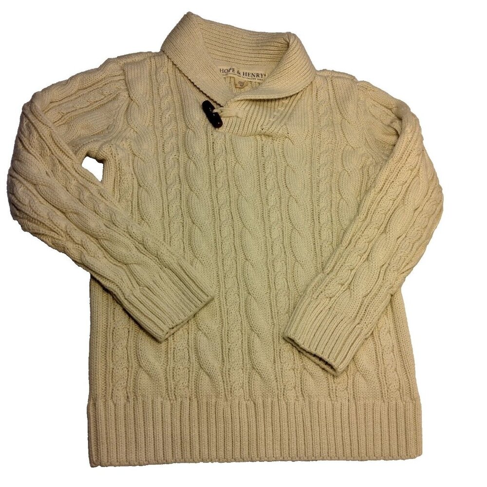 Hope & Henry Sweater Youth Kids XS Shawl Collar Organic Cotton Cable Knit Cream